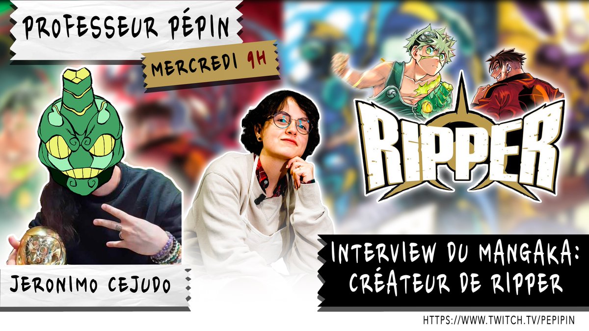 Ce mercredi dès 9h j'ai l'honneur d'interviewer le créateur de RIPPER  <a href="/Jero_CJD/">Jero</a> !
On va parler de la genèse son manga, des "coulisses" du métier de mangaka et on va surtout savoir si Jero aime les artichauts ! 
A mercredi !!