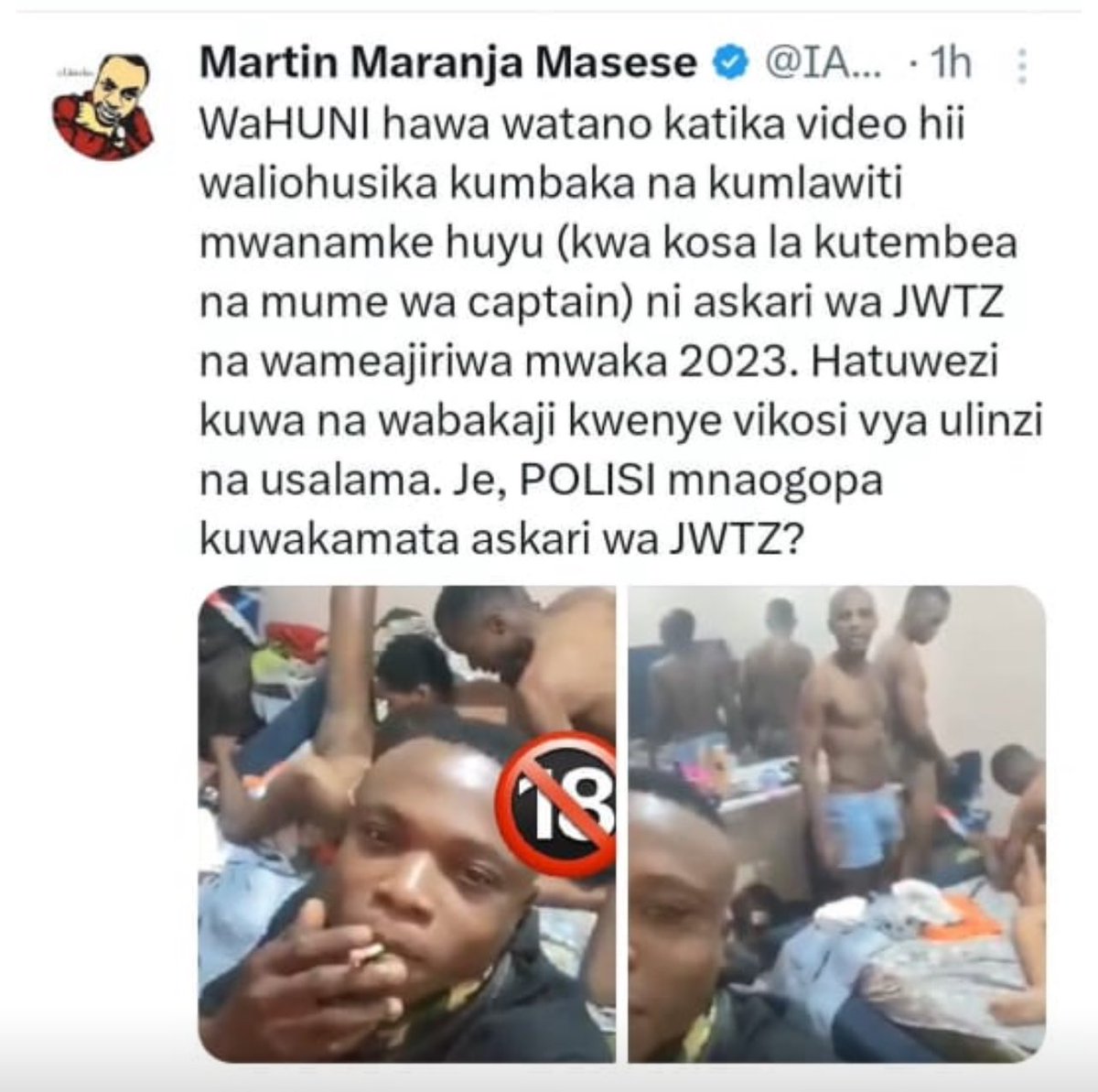 Martin Maranja Masese ameshatimiza WAJIBU wake hapo 👇. Kilichobaki, ni kila mmoja wetu, kwa nafasi yake, ATIMIZE WAJIBU WAKE PIA. Mimi nitakwenda KUZUNGUMZA na Mkuu wa Majeshi (CDF) ili kuhakikisha JWTZ linabaki na HESHIMA yake, NDANI na NJE ya mipaka yetu.
