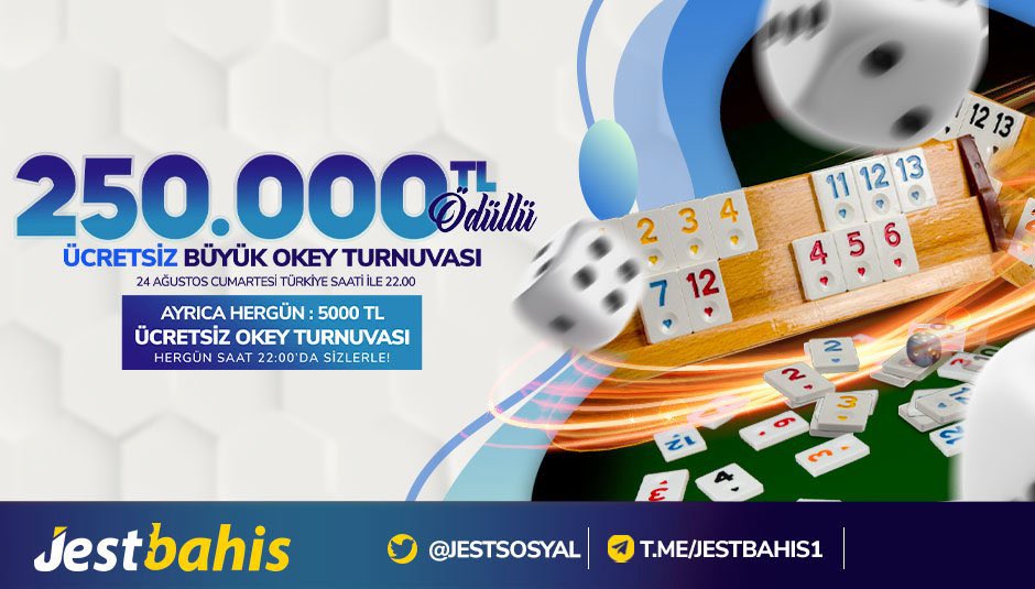 🌐JestBahis Giriş : cutt.ly/Jestbahis
🍀 JestBahis Okey Masalarında Büyük Kazandırıyor! 
🍀 Her gün ödül havuzu tam : 5.000TL 
👻 Dev Turnuva ödül havuzu tam : 250.000TL 
🍷Hemen JestBahis okey masalarında yerini al kazanmaya hemen başla!
📝  Detaylar Turnuvalar sayfamızda!