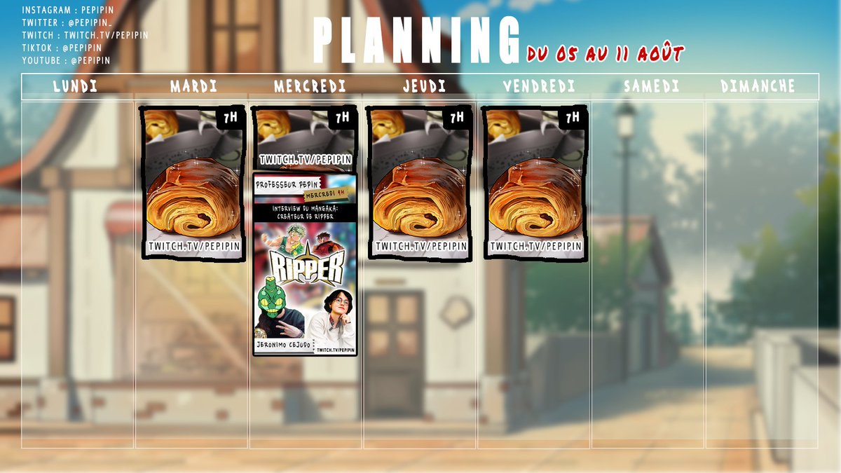 Le planning de la semaine ! 
twitch.tv/pepipin