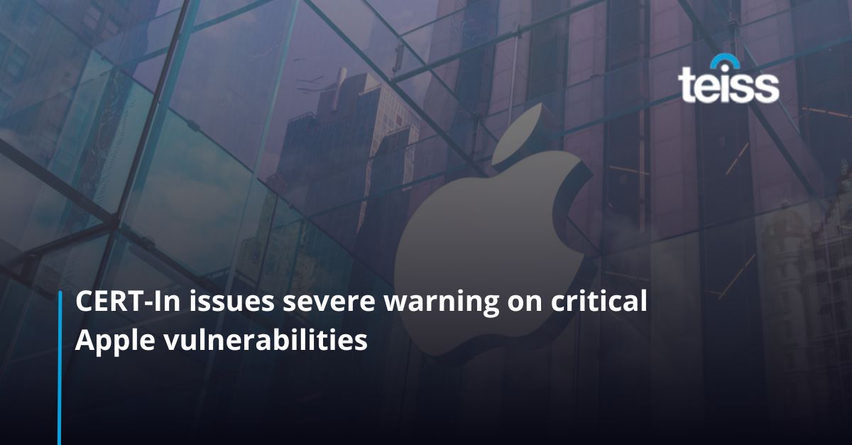 TEISS's tweet image. The Indian Computer Emergency Response Team (CERT-In) issued a critical advisory on August 2, warning of severe #securityvulnerabilities in various #Apple products. 

Read more: bit.ly/3yyGmFy