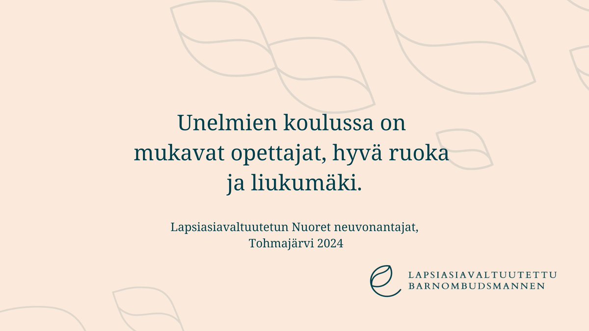 ☀️Hyvää uutta lukuvuotta!☀️

Lapsiasiavaltuutettu tapasi keväällä alakoululaisia Tohmajärvellä.

Lapsille parasta koulussa oli
🤩kaverit
🍽️ruokailu
🛝välitunnit
🧶tietyt oppiaineet.

Tylsää oli
⏰liian aikaiset aamut
🥱pitkät päivät
📚läksyt ja kokeet.

👉lapsiasia.fi/lasten-kuulemi…