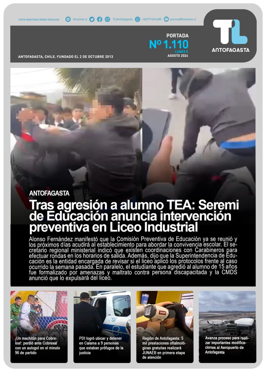 TLAntofagasta's tweet photo. #PortadaTL | #Antofagasta | Te invitamos a revisar nuestra portada de hoy lunes 05 de agosto 2024
Lee todas estas notas y más en https://t.co/k1mgIhGo6g
Revisa la nota principal en el siguiente link:
https://t.co/N3Z9SG5qr4 https://t.co/zdWNvBKQ2W