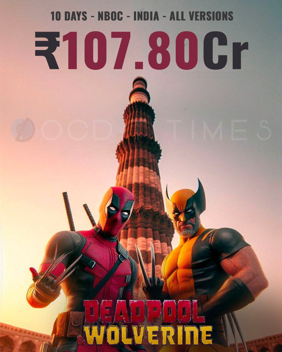 ocdtimes's tweet photo. Week 1 - βΉ87.75 Cr
Weekend 2 - βΉ20.05 Cr
.
#OCDTimes #MCU #MarvelCinematicUniverse #MarvelStudios #MarvelUniverse #MarvelIndia #MarvelHindi #DeadpoolMemes #Deadpool3 #Deadpool3Trailer #DeadpoolWolverine #DeadpoolAndWolverine #BoxOfficeCollection #LFG β€οΈπ https://t.co/6z1T5zPJVR