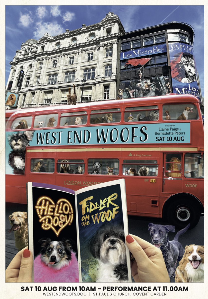 Don't forget to put your diary this coming Saturday 10th August - <a href="/WestEndWoofsUK/">West End Woofs</a> at St Paul's Church Covent Garden. Join yours truly &amp; <a href="/OfficialBPeters/">Bernadette Peters</a> with our friends both human &amp; furry! For info &amp; tickets visit: actorschurch.org/whatson/west-e…