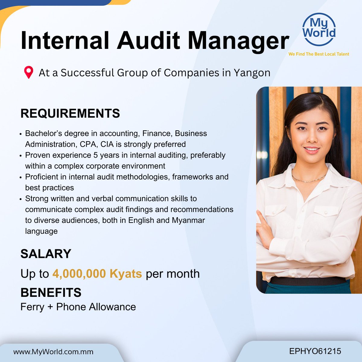 MyWorld_Myanmar's tweet image. Hiring in #Yangon

Position - #InternalAuditManager at a Successful Group of Companies in Yangon
Salary - 4,000,000 Ks
#Job Link - tinyurl.com/3t99d9nw
Email - support@myworld-careers.com 

#vacancies #jobs #jobopportunity