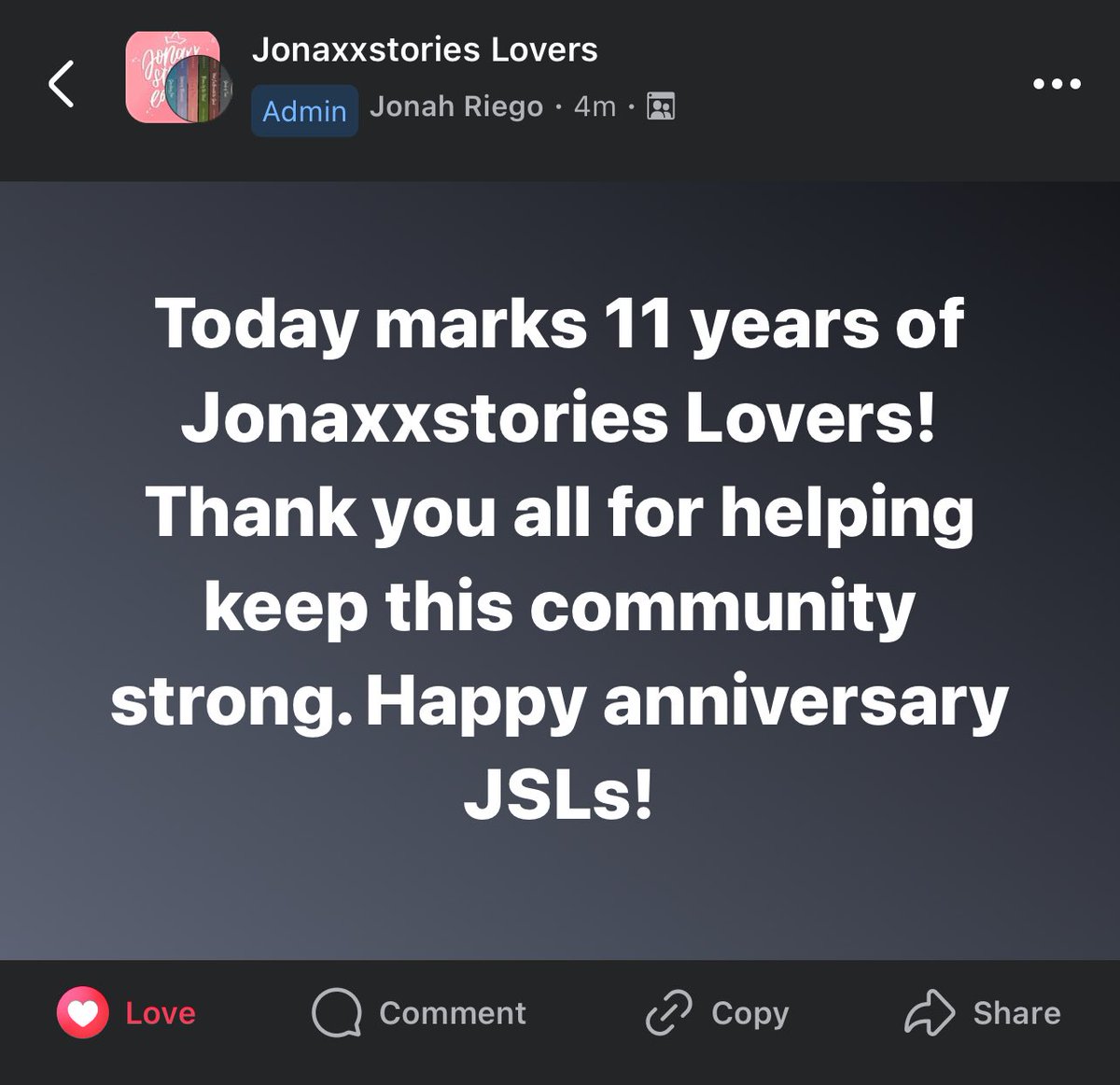 Jonaxx greeting JSLs in Jonaxxstories Fb Group💕