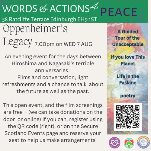 Peace & Justice (@peacejusticesco) on Twitter photo Join us & <a href="/SecureScotland/">Secure Scotland</a> on Wednesday at 58 Ratcliffe Terrace to remember the terrible events of the 6 and 8 August 1945 with a film night to consider Oppenheimer's legacy #Hiroshima #Nagasaki #Peace #Edinburgh securescotland.scot/event-list Join us & <a href="/SecureScotland/">Secure Scotland</a> on Wednesday at 58 Ratcliffe Terrace to remember the terrible events of the 6 and 8 August 1945 with a film night to consider Oppenheimer's legacy #Hiroshima #Nagasaki #Peace #Edinburgh securescotland.scot/event-list
