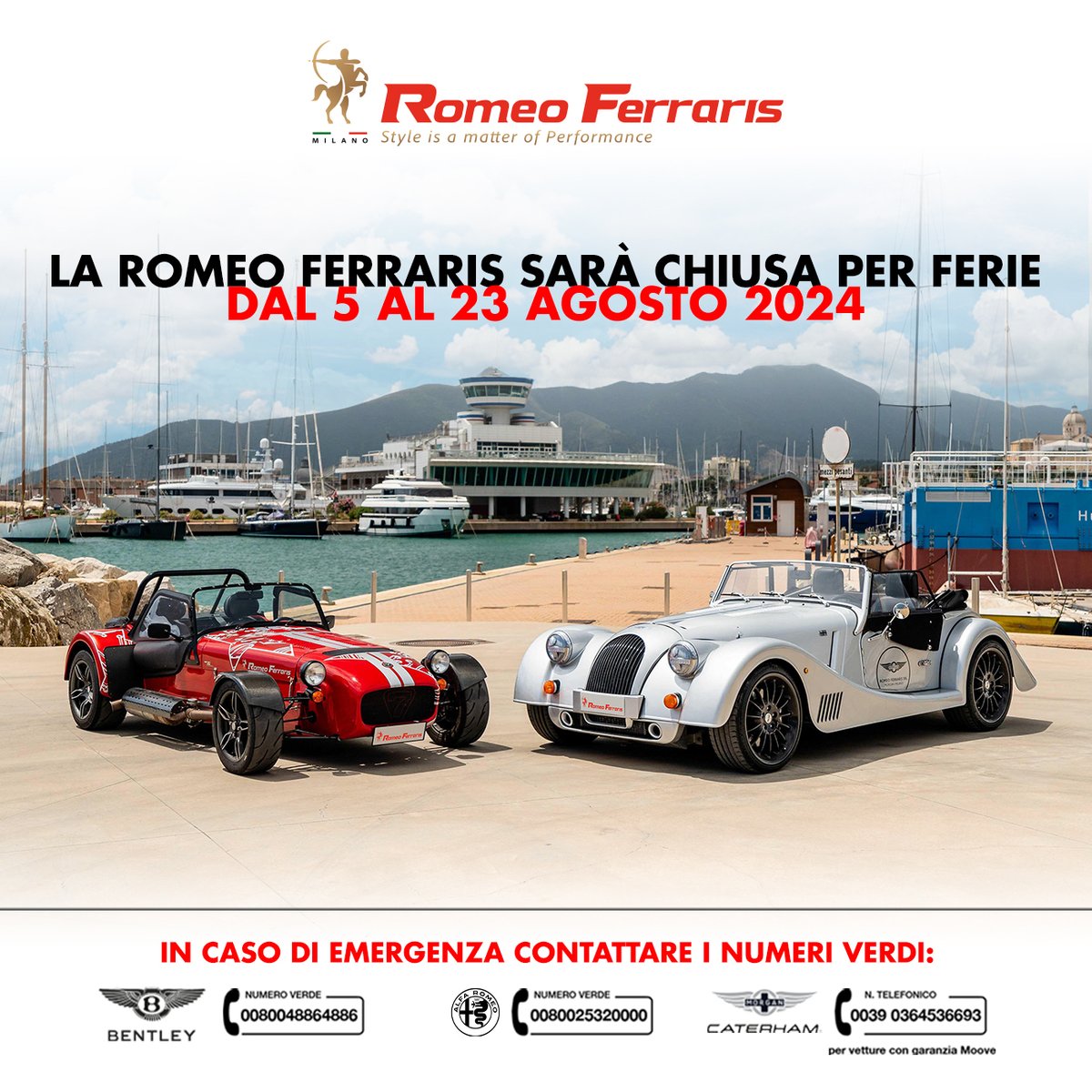 Romeo Ferraris (@romeoferraris) on Twitter photo Da parte della Romeo Ferraris vi auguriamo una buona estate!!! Saremo chiusi per ferie dal 5 al 23 agosto 2024 compresi 🏖🏔
.
info: +39 0257601636
Mail: info@romeoferraris.com
Web Site: romeoferraris.com
.
#romeoferraris Da parte della Romeo Ferraris vi auguriamo una buona estate!!! Saremo chiusi per ferie dal 5 al 23 agosto 2024 compresi 🏖🏔
.
info: +39 0257601636
Mail: info@romeoferraris.com
Web Site: romeoferraris.com
.
#romeoferraris