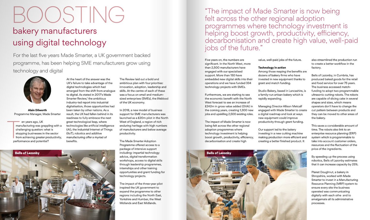 MadeSmarterUK's tweet photo. Made Smarter adoption programmes are having a huge impact on bakeries across the UK.
In an editorial for Baking Europe’s summer edition, Alain Dilworth explores how technology adoption helps overcome process challenges in the sector.
 Read the  article: https://t.co/2ZtXPRqHCw https://t.co/W9zqy6mY7U