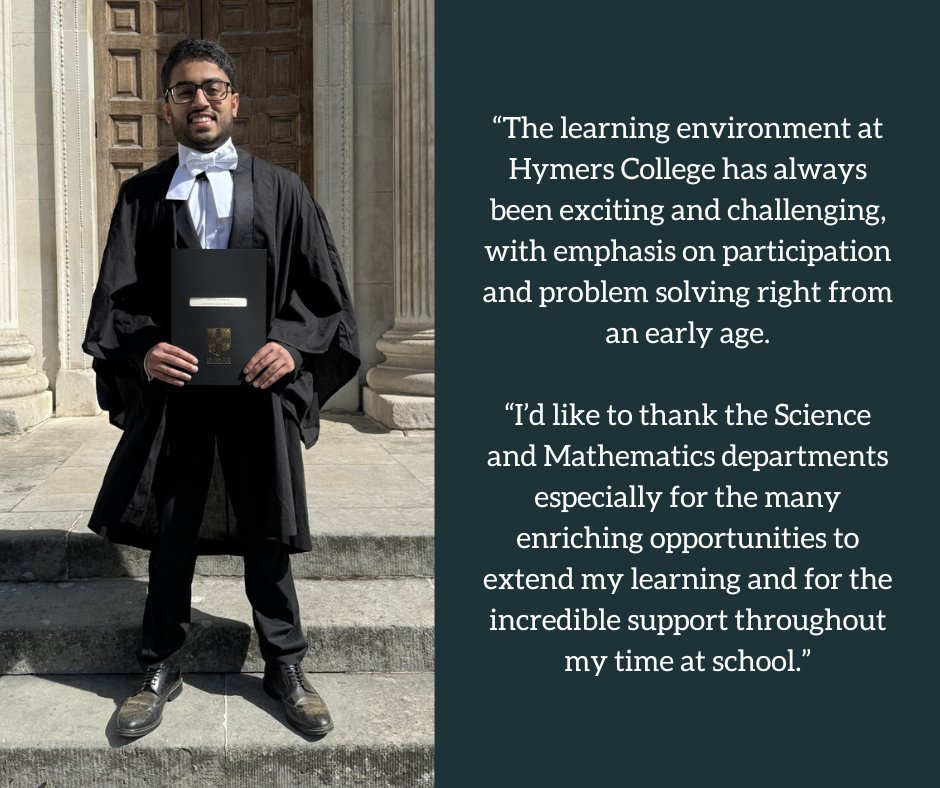 We would like to congratulate our Old Hymerian Adi who graduated from <a href="/Cambridge_Uni/">Cambridge University</a> with a first class MSci degree in Natural Sciences via Chemistry! 🎓

Thank you for your kind words Adi, they are much appreciated, and congratulations once again. We are so very proud of you!
