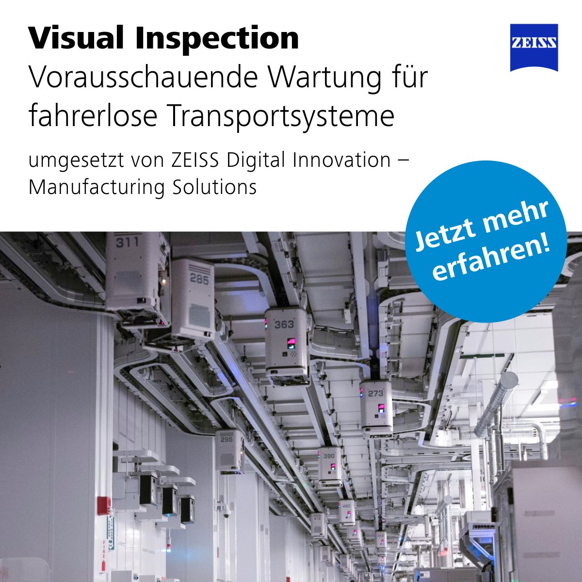 ZEISS Digital Innovation (@zeiss_di) on Twitter photo 👁📈Optische Sensoren in der Fertigung reduzieren Ausfälle durch taktzeitkonforme visuelle Inspektionen.Unser Projekt bei <a href="/GlobalFoundries/">GlobalFoundries</a> nutzt kamerabasierte Cloud-Software zur Fehlererkennung in Reinraum- Transportfahrzeugen.➡️zeiss.de/digital-innova… #Fertigung #semiconductor 👁📈Optische Sensoren in der Fertigung reduzieren Ausfälle durch taktzeitkonforme visuelle Inspektionen.Unser Projekt bei <a href="/GlobalFoundries/">GlobalFoundries</a> nutzt kamerabasierte Cloud-Software zur Fehlererkennung in Reinraum- Transportfahrzeugen.➡️zeiss.de/digital-innova… #Fertigung #semiconductor