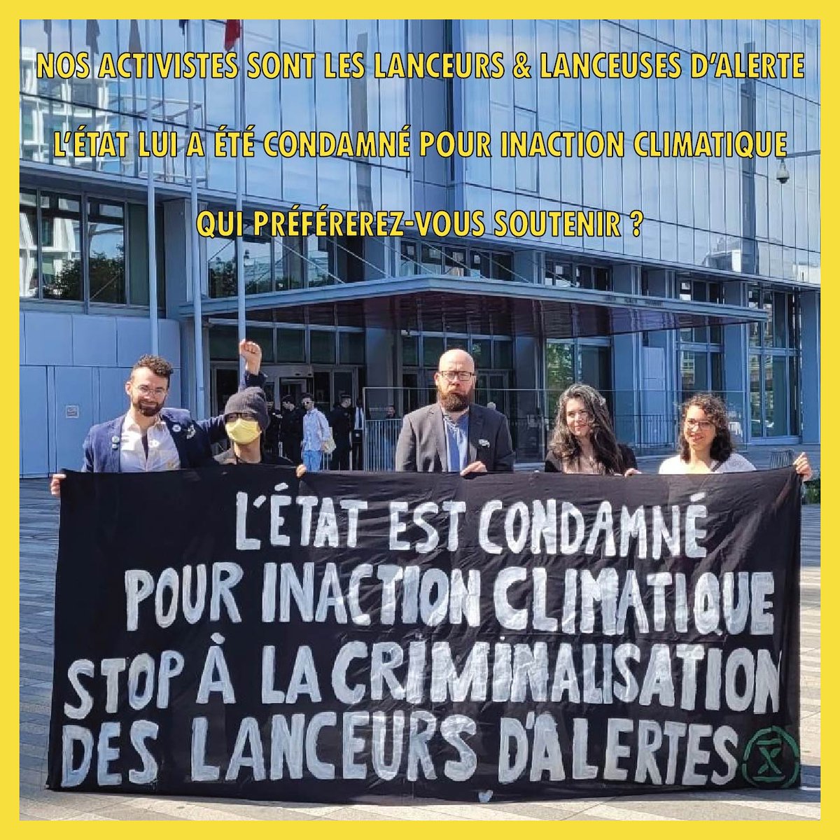 🤔 Est il normal qu'il y ait autant de citoyen·ne·s non violent·e·s inquiété·e·s par des procédures judiciaires en chaine alors que l'État, 𝐜𝐨𝐧𝐝𝐚𝐦𝐧𝐞́ 𝐩𝐨𝐮𝐫 𝐢𝐧𝐚𝐜𝐭𝐢𝐨𝐧 𝐜𝐥𝐢𝐦𝐚𝐭𝐢𝐪𝐮𝐞, continue de non-agir en toute impunité ?