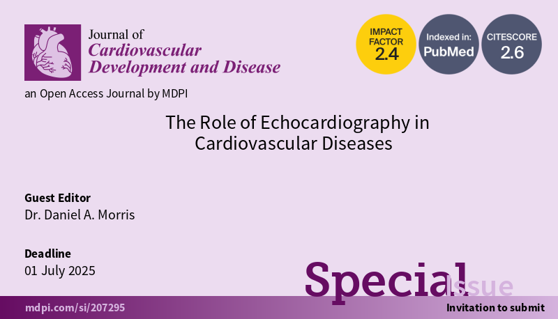 JCDD_MDPI's tweet photo. 📢We cordially invite you to contribute to this #jcdd Special Issue

⭐️The Role of Echocardiography in Cardiovascular Diseases

✍️Dr. Daniel A. Morris @ChariteBerlin 

🔗More information: https://t.co/csphjUiFYn

#OpenAccess  #cardiac_imaging #echocardiography https://t.co/i4Ke6bj9G2