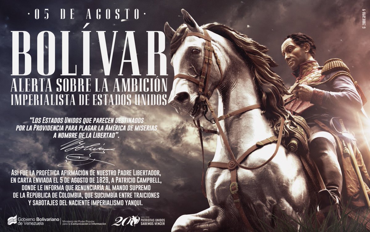 #Efemérides #5Ago de 1829: Simón Bolívar envía carta a Patricio Campbell, allí renuncia al mando de Colombia 📌