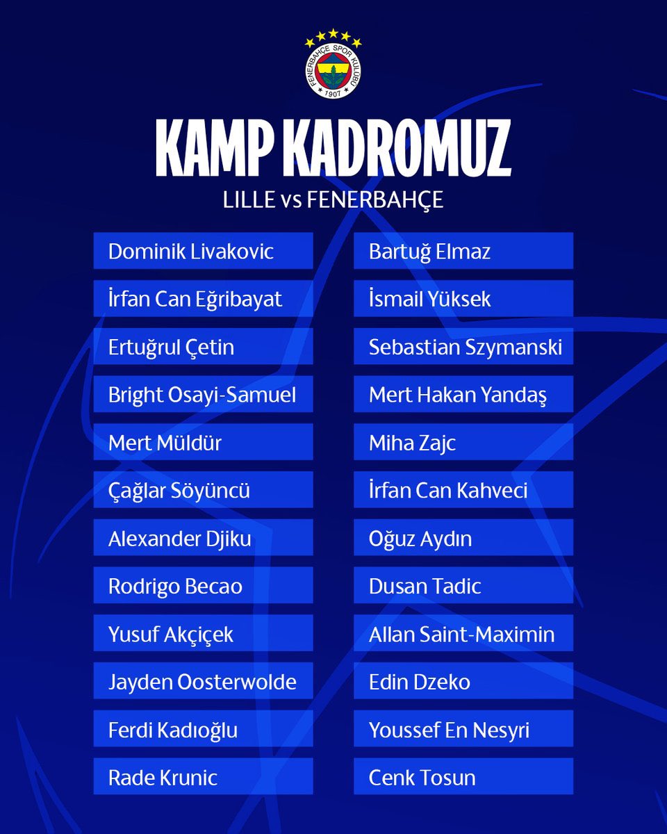 FenerFans6's tweet photo. Lille maçı kamp kadromuz 👇 https://t.co/DCokbTanyT