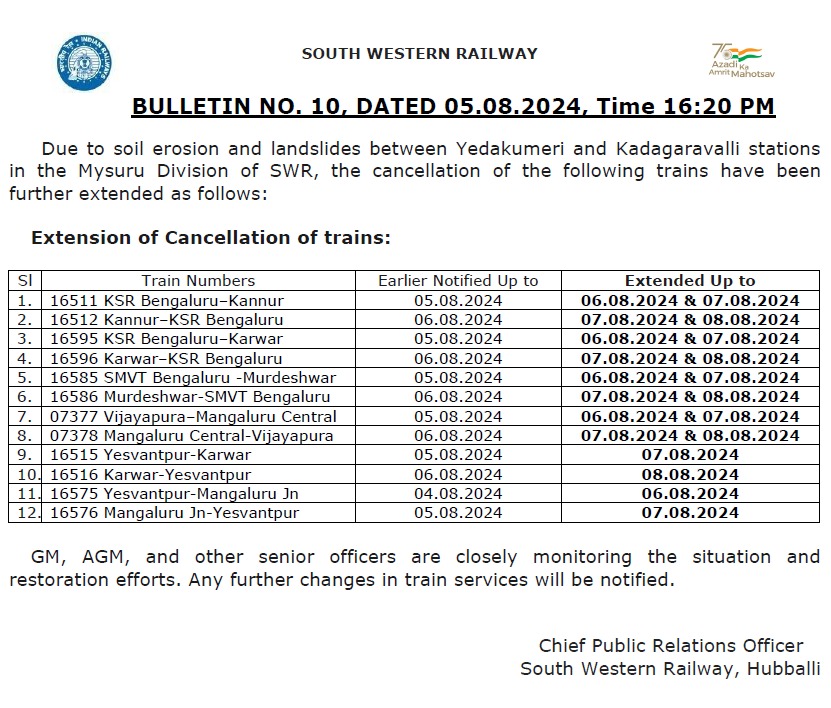 Extension of cancellation of trains 
#SWRupdates