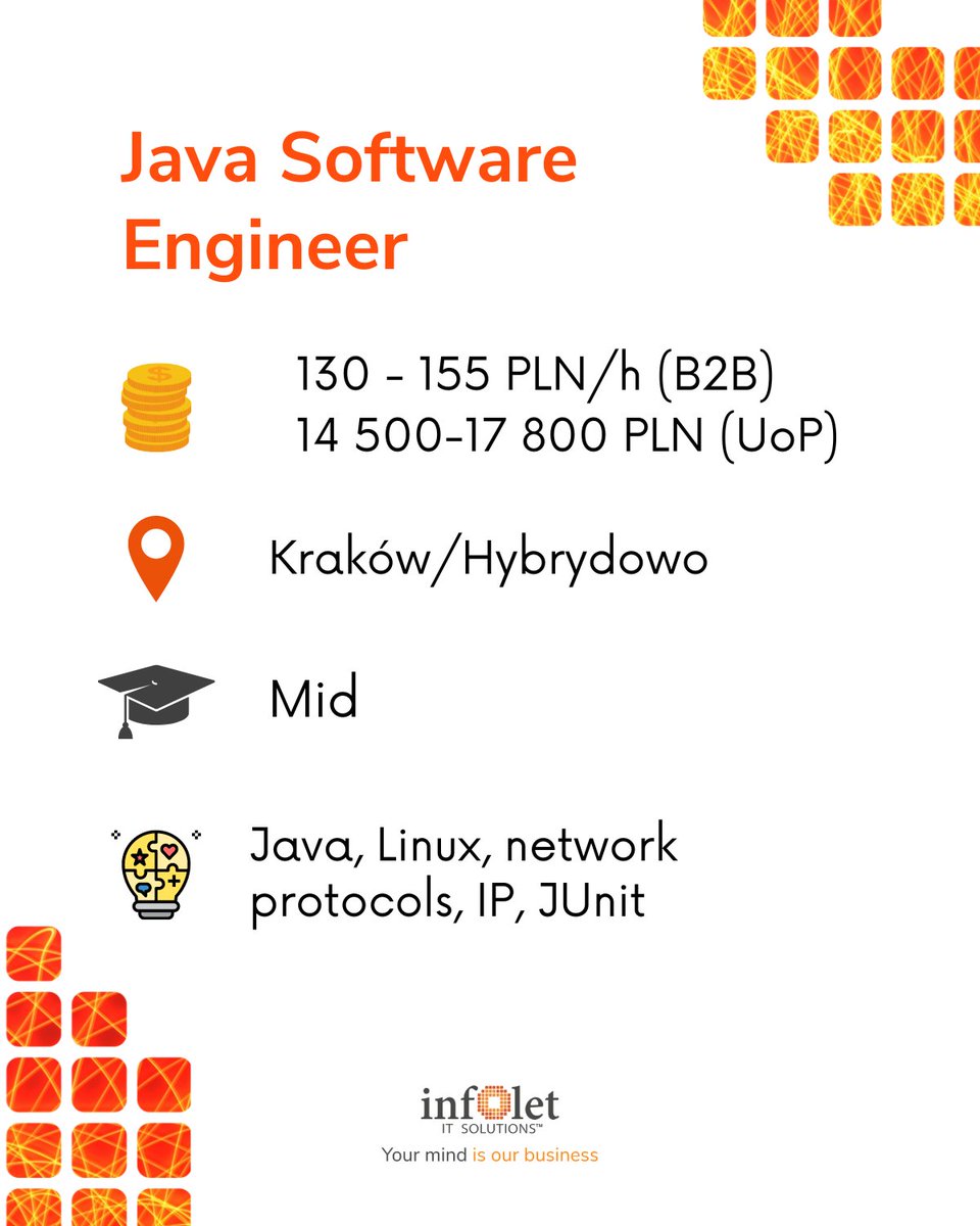 InfoletPL's tweet image. Poszukujemy Java Software Engineera!
Jeżeli masz co najmniej 3 lata doświadczenia w Java, dołącz do nas i rozwijaj zaawansowane systemy komunikacyjne.
Pracuj z zespołami z Danii i Malezji 👇
infolet.recruitify.ai/job/JavaSoftwa…
#java #javasoftwareengineer #work #joinus #hiring