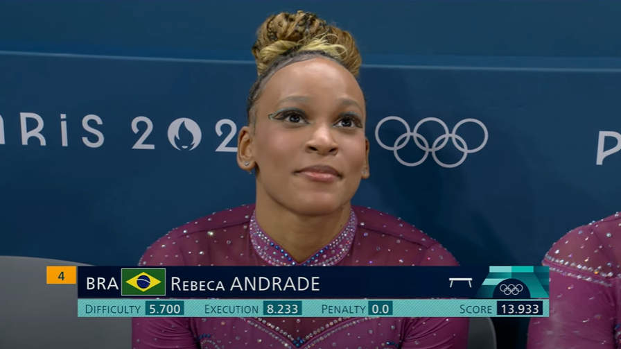 tracklist's tweet photo. 🚨 FORA DO PÓDIO! Rebeca Andrade recebe 13.933 pontos na Trave em #Paris2024 https://t.co/Cfm6Ws6zK7