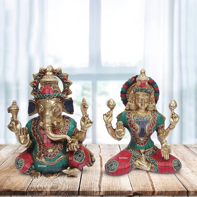 svarupart's tweet photo. Brass Laxmi Ganesh Idol - 8" Metal Statue with Sitting Laxmi Ji. Perfect for home, office, entrance decor, and pooja. Brings success and good luck with vibrant multi-color stone work. Ideal gift! #LaxmiGanesha #HomeDecor #GoodLuck #Pooja #Ganpati https://t.co/jsldfTaNn4