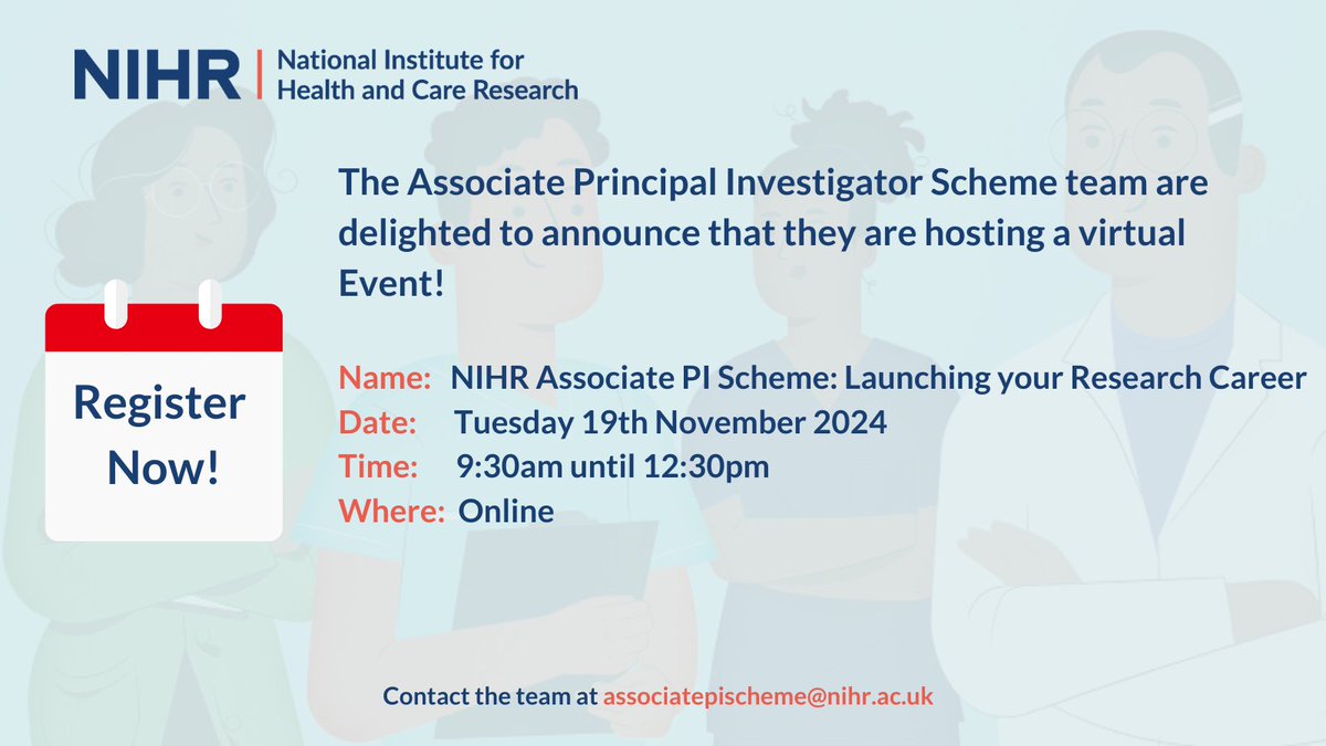 🌟 Save the Date! 🌟

We're thrilled to announce the #NIHRAssociatePIScheme: Launching Your Research Career event on November 19, 2024! 📅

Discover how the Scheme can kickstart your research career. 🖥️

Express your interest and receive updates! 📢
👉 forms.gle/aots6kwP39zCLy…
