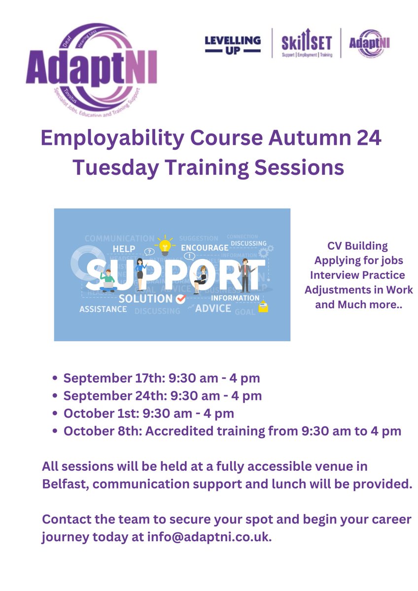 Run don't walk....
Places filling up quickly, get in touch <a href="/SkillSET_NI/">SkillSET - Support, Employment, Training</a> <a href="/niuse_tweets/">Northern Ireland Union of Supported Employment</a>

#NewWeekNewGoals