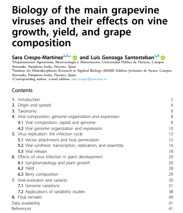 ¿Quieres saber más de la biología e impacto de principales virus del viñedo? Es apasionante... nos liamos Sara y yo a leer cosas... y acabamos escribiendo un capítulo de libro 🤦
Acceso libre con durante 50 días... descargadlo antes de que pasen 
authors.elsevier.com/a/1jXWZErDqaKCA