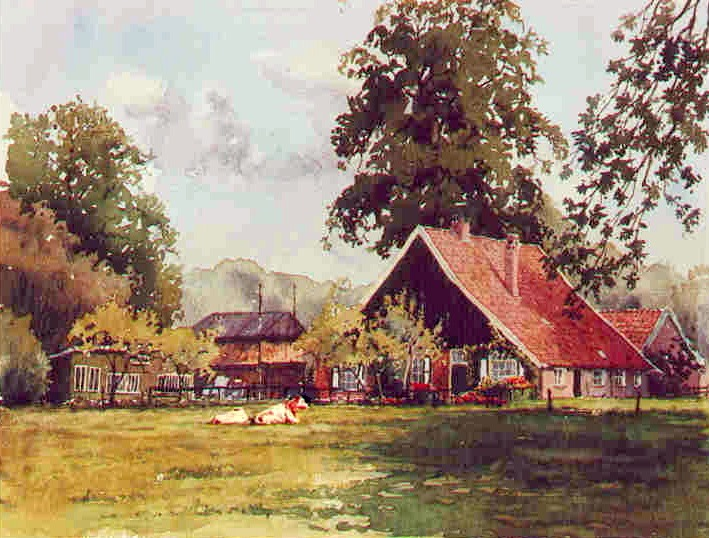 ahoog2's tweet image. Painted in commission. Farm near @kasteeltwickel and watermill Noordmolen #Delden. #Watercolour #Watercolor @watercolorpainting #ArtistOnX