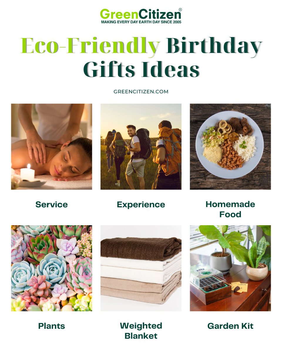 GreenCitizenUS's tweet photo. Looking for eco-friendly birthday gifts? 

Consider - experiences (concert tickets or spa days), homemade treats (cupcakes or brownies), living plants or garden kits, eco-friendly weighted blankets, and indoor herb garden kits. 🌍💚 

Explore more ➡️ https://t.co/nWIFb5PScp https://t.co/AsAtvqlBn6