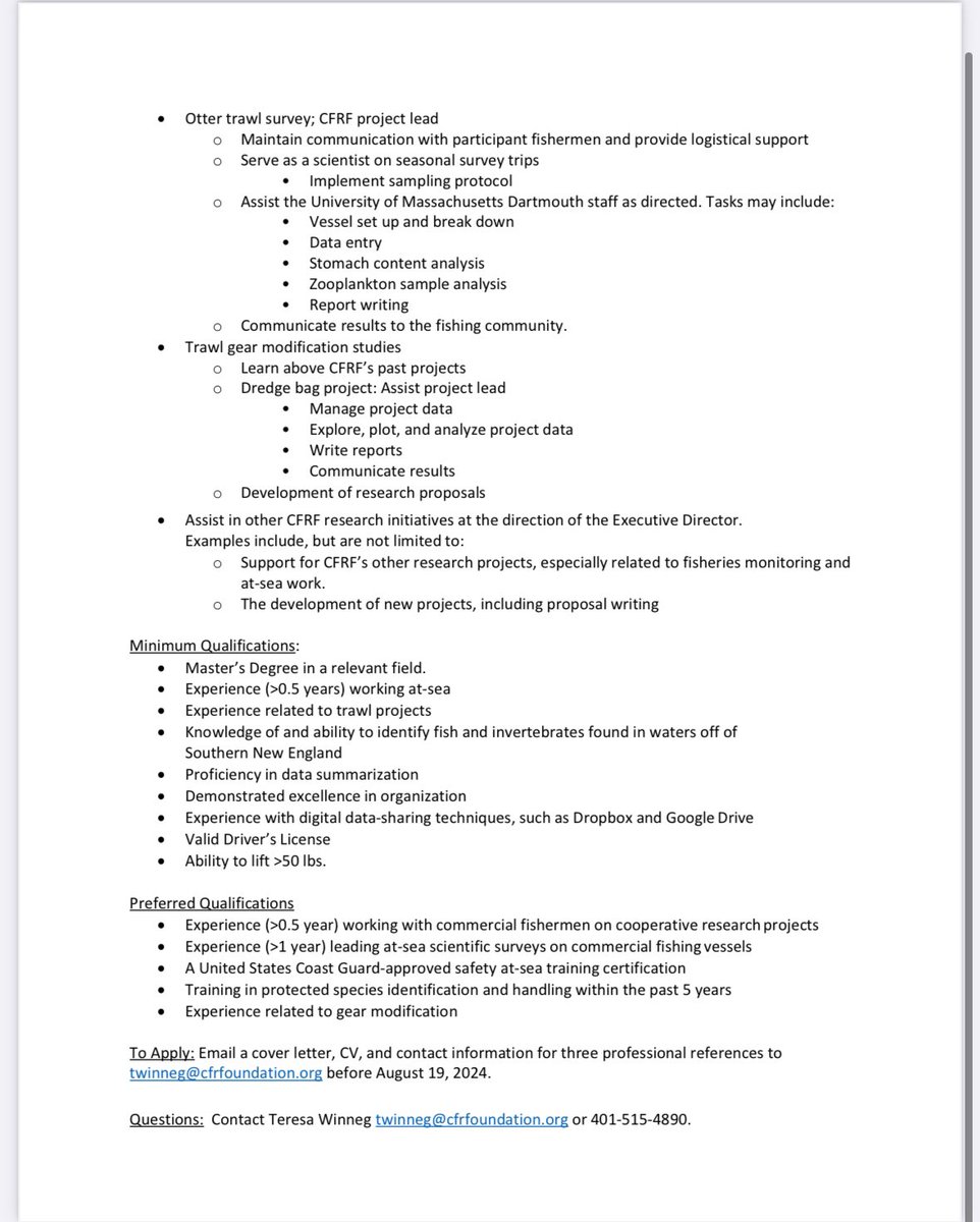 #JobOpening 

We are excited to accept applications for a brand new Master’s level Research Biologist position. The position is focused on leading our trawl and conservation gear engineering projects. Apps are due August 19th. #fisheries #marinebiology