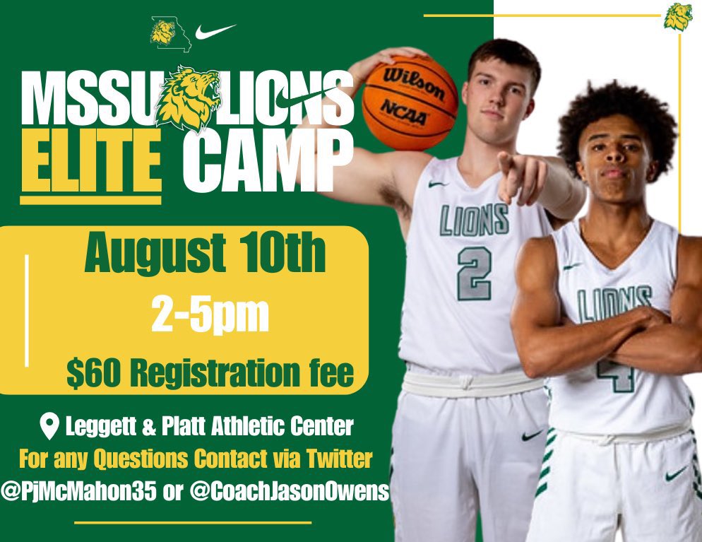 Our last Camp of the summer is less than a week away! Elite Camp will be Aug. 10th and is a great opportunity to get better while competing against high level competition! To sign up just hit the link below!🦁 🏀🔥

mssulionscamps.com