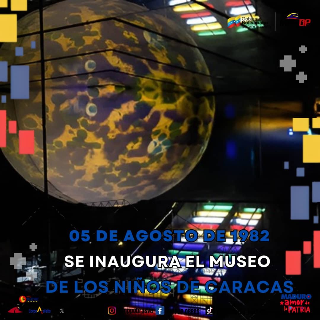 #5Ago 1982: Se inaugura el Museo de los Niños, ubicada en Caracas. Ideado para el aprendizaje de los más pequeños con los principios de la ciencia, tecnología, arte y valores fundamentales de la sociedad. #PatriaSoberanaYPlena 🇻🇪
<a href="/NicolasMaduro/">Nicolás Maduro</a> <a href="/GRaulparedes/">Gral. Raúl Paredes</a>
