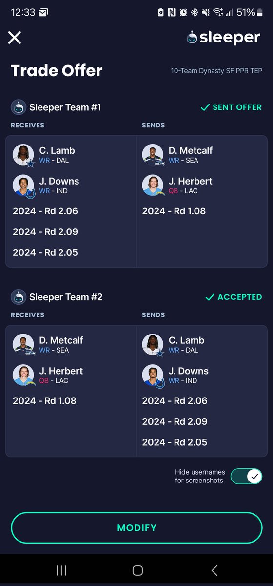 crd76's tweet photo. @DynastyNerds Receiving Lamb, turned picks into B Thomas, J Wright and M Lloyd, 10×11 sf https://t.co/HM5sqUMtAY