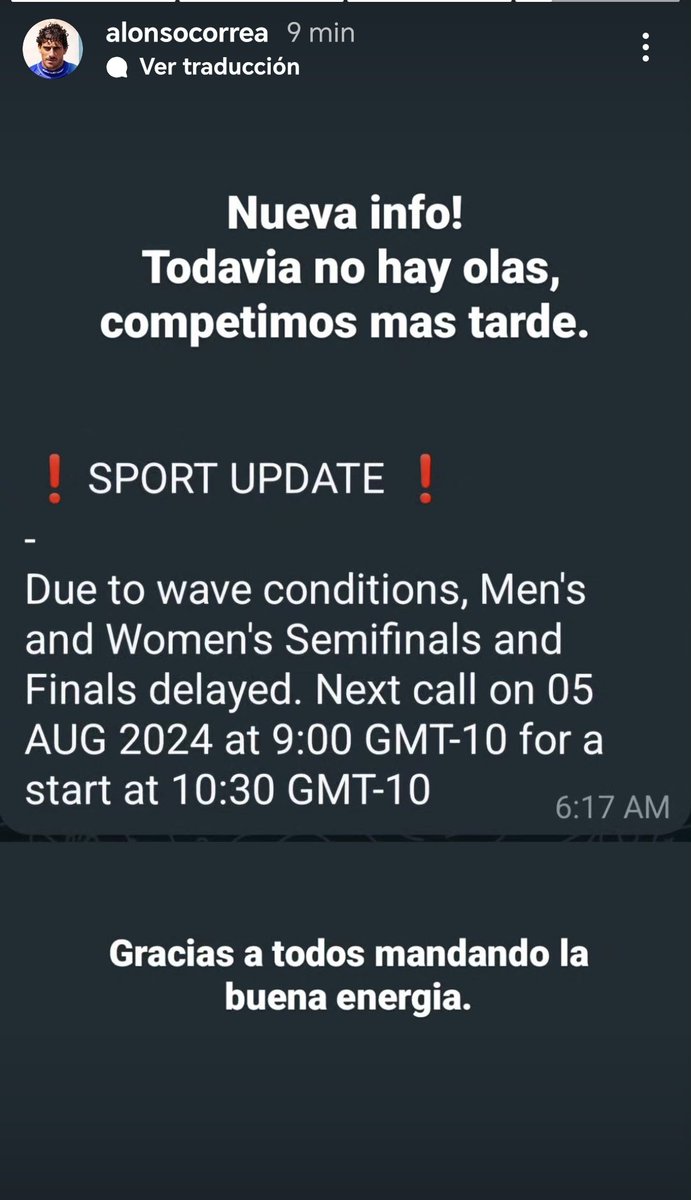 alesalgado's tweet photo. #Paris2024     Las semifinales de #Surfing    se realizarían  3:30pm aprox (hora peruana) debido a las condiciones, no hay olas
A las 2:00pm lo confirmarían, se compite a esa hora 
Alonso Correa lo puso en sus historias https://t.co/6hQrsstD8y