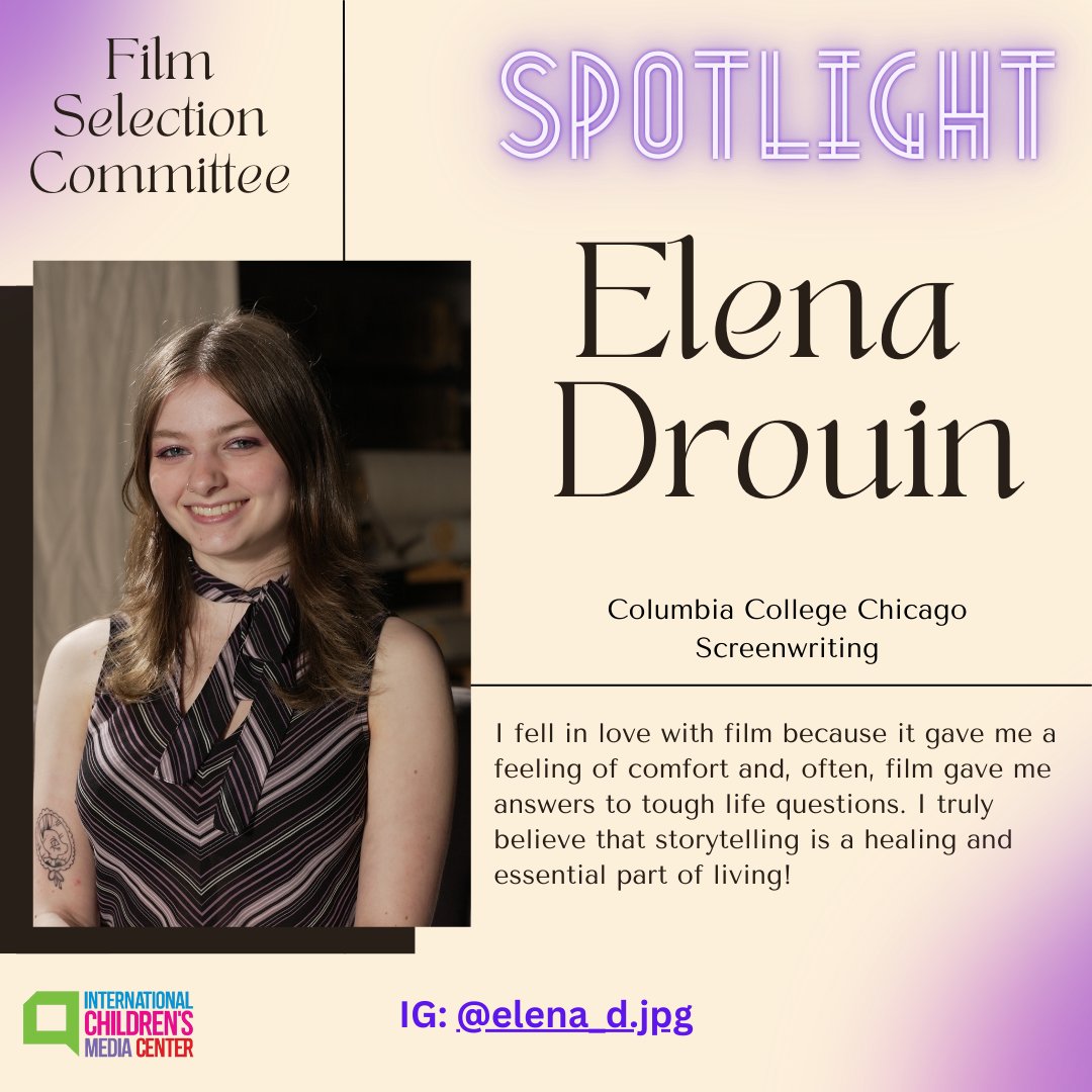 ICMediaCenter's tweet image. @ColumbiaChi screenwriting student Elena Drouin joined #ICMC&apos;s Film Selection Committee to help us share soul-nourishing cinema with diverse audiences. 

#screensmart #stayscreensmart #expressyourself #community #uplift #films #art #filmisart #shortfilms #filmmakers