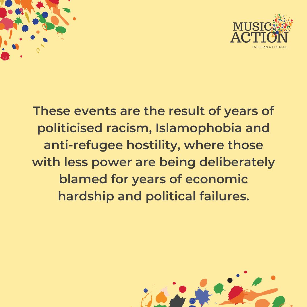 MusicActionInt's tweet photo. We are horrified by the violent attacks which have spread across the country in the last week, and stand in solidarity with anyone living in fear of being targeted due to their religion, ethnicity or country of origin. https://t.co/VifLVgxRpu