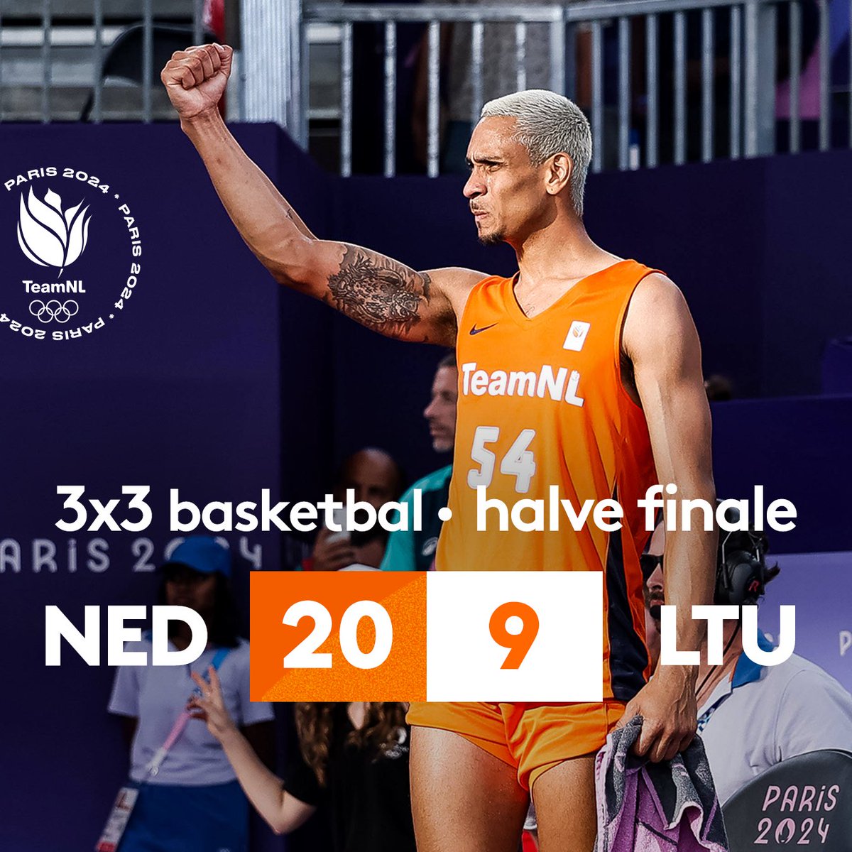OVERTUIGEND NAAR DE FINALE! 🤯

Onze 3x3 basketballers gaan geschiedenis schrijven want ze staan in de olympische finale! 🏀

Vanavond om 22:30 is het go time 💪

#TeamNL | #Paris2024