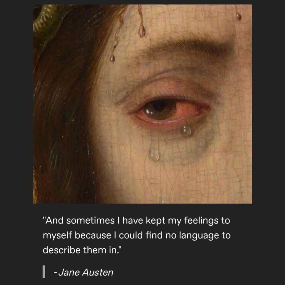 Lovandfear's tweet photo. “And sometimes I have kept my feelings to myself because I could find no language to describe them in.”

— Jane Austen https://t.co/Loh6YhHj3o
