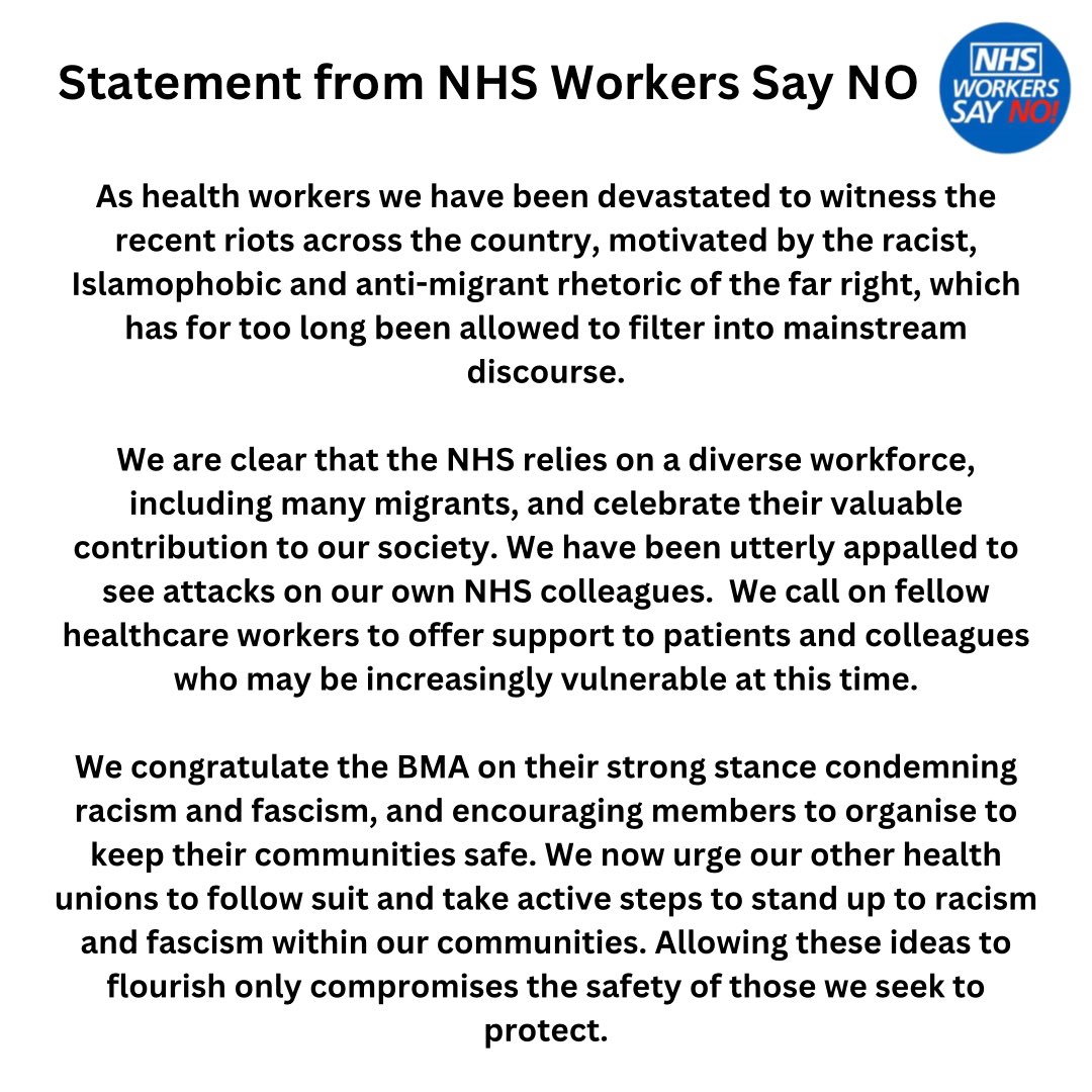 🚨 Statement from NHS Workers Say NO!