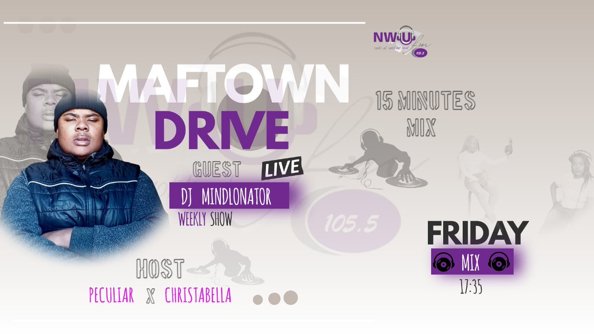 villemagic's tweet photo. Catch Mindlonator's mix on the MAFTOWN DRIVE SHOW this Friday on NWU FM, hosted by Peculiar and Christabella🔥🔥🔥🔥
#Mindlonator #MaftownDrive 

Bookings: Villemagicproductions@gmail.com/0722438932 https://t.co/RwhBidvasq