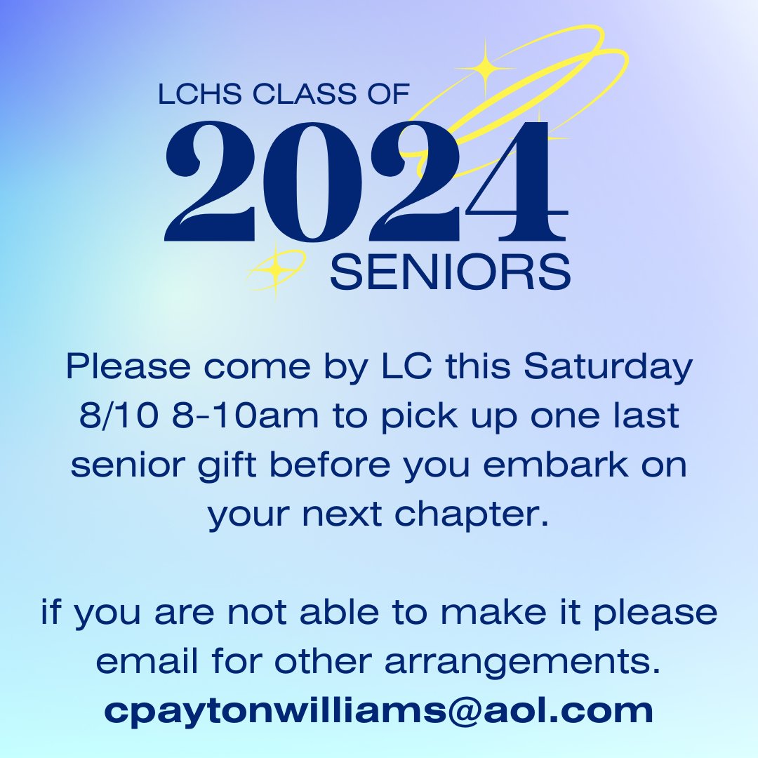feel free to drive by the front of school to get your gift. We wish you all the best in everything you do. thank you for the most memorable year! Now, go out there &amp; make a positive impact in this world! Please share &amp; spread the word to all fellow classmates!