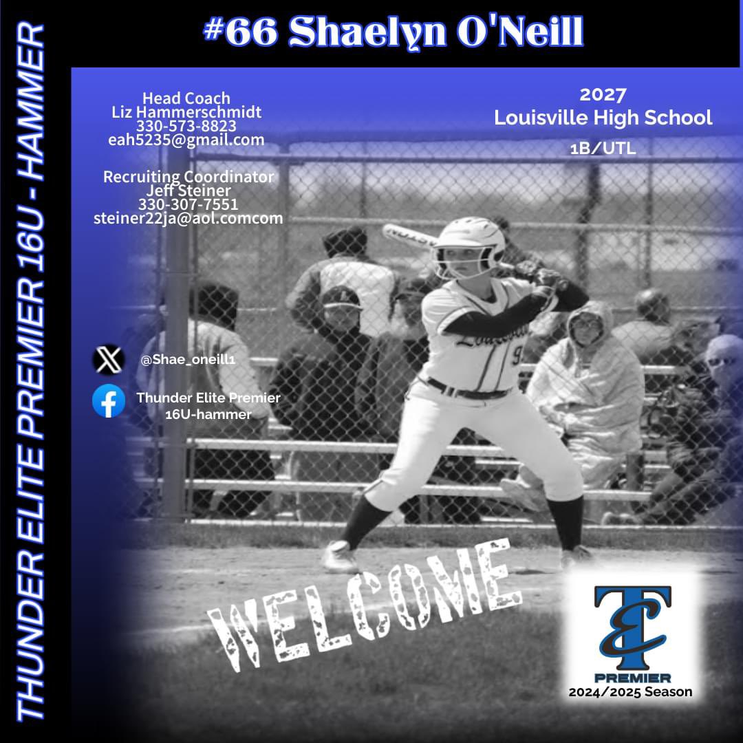Thunder Elite Premier 16u Hammer (@tepremierhammer) on Twitter photo Welcome to the team, Shae! You are adding more to our explosive attack in our lineup and added defense at 1st base. Bonus, you can fill into our pitching rotation! <a href="/Shae_oneill1/">Shaelyn O’Neill</a> <a href="/TE_FallBall/">TE Fastpitch</a> <a href="/OilerPride22/">Jeff Steiner</a> Welcome to the team, Shae! You are adding more to our explosive attack in our lineup and added defense at 1st base. Bonus, you can fill into our pitching rotation! <a href="/Shae_oneill1/">Shaelyn O’Neill</a> <a href="/TE_FallBall/">TE Fastpitch</a> <a href="/OilerPride22/">Jeff Steiner</a>
