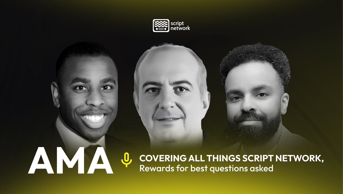 Script Network (@script_network) on Twitter photo As we approach Mainnet, we are excited to host our first AMA in a while, although this AMA will be slightly different...☁️
Get your questions in by simply clicking the link below and asking whatever question you like to the team. 3 of the questions read out will win an exciting As we approach Mainnet, we are excited to host our first AMA in a while, although this AMA will be slightly different...☁️
Get your questions in by simply clicking the link below and asking whatever question you like to the team. 3 of the questions read out will win an exciting