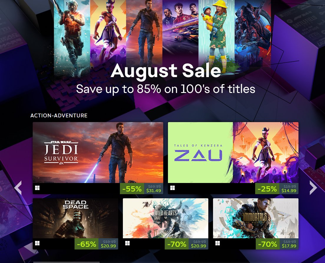 Wario64's tweet image. EA August sale on Steam bit.ly/3YEuDzQ
