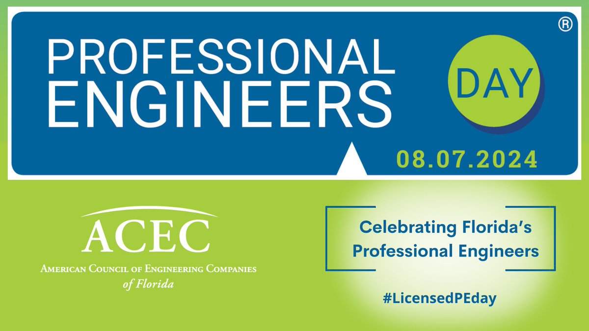 ACECFL's tweet image. Engineering delivers innovation and creates jobs, and today we’re proud to celebrate the profession by focusing on the importance of their licensure designation. #LicensedPEday