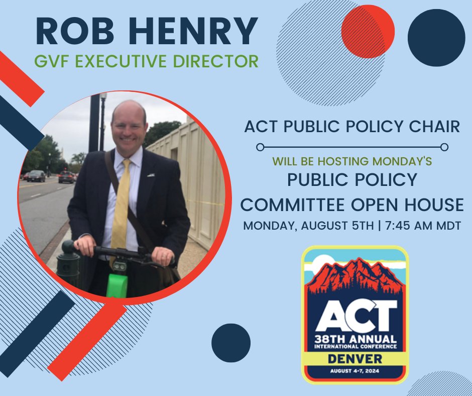 GVF Executive Director <a href="/RobertHenry82/">Rob Henry TDM-CP</a> and ACT Public Policy Chair is hosting the Public Policy Committee Open House today at <a href="/ACTNational/">Association for Commuter Transportation (ACT)</a>'s 38th Annual Conference in Denver!