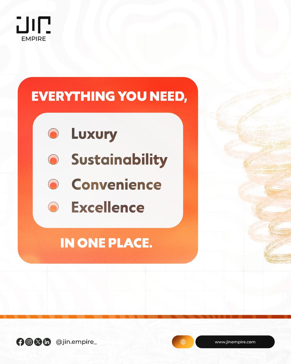 Jinempire_'s tweet photo. Luxury, sustainability, convenience, and excellence—all in one place. It can only be JIN EMPIRE!!🤌
Follow us for more updates or visit us today at https://t.co/O8k8NjX62z.
#JINEMPIRE
#JINSIGNATURE
#leaked #OccupyAbuja #BBNaija wizkid Ojota #BlackMonday https://t.co/LTgbfjDZrx