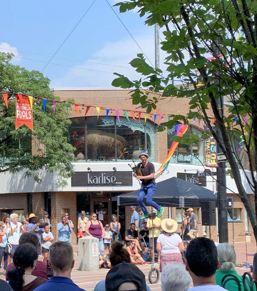 LadyRimbaud's tweet photo. "I'm riding a 10 ft unicycle while playing the bagpipe and juggling knives, this is the result of a lifetime of unmedicated ADHD" 😂 #FestivalOfFools #BestLine https://t.co/hernlXO7m3