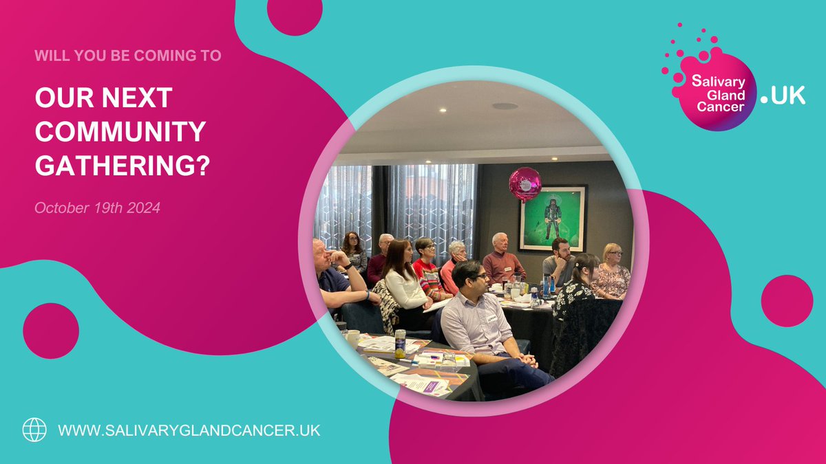 We are delighted to announce that our next gathering will be on Saturday, October 19th in London, UK and streamed virtually via Zoom.

salivaryglandcancer.uk/get-involved/o…

#ACC #AdenoidCysticCarcinoma #SalivaryGlandCancer #CancerAwareness #CancerSupport