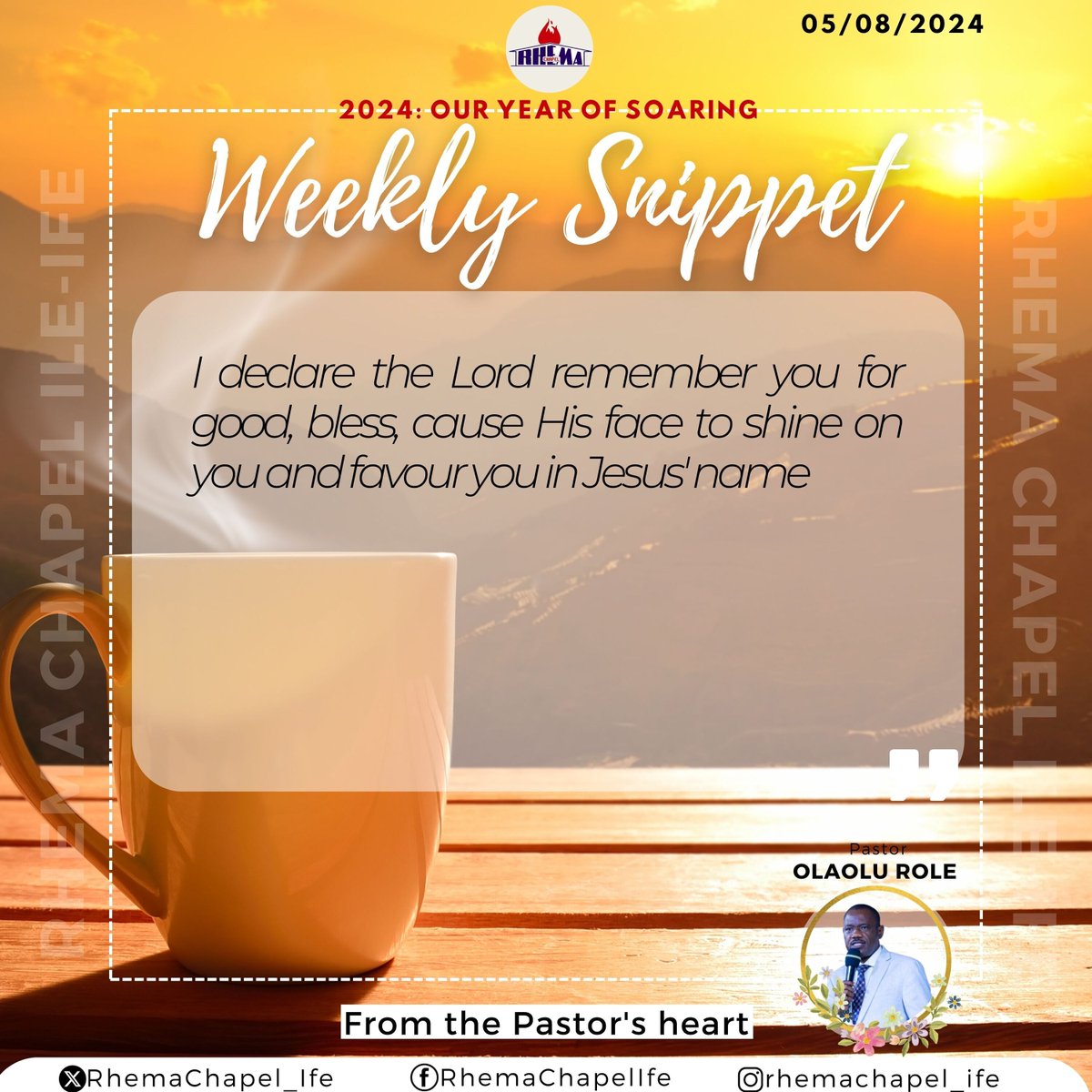 RhemaChapelxIfe's tweet photo. Welcome to a beautiful week in our month of #DivineVisitation. God is set to visit you and do wonders in your life. Here is a powerful declaration form Pastor Olaolu Role's heart to you.
#RhemaIfe
#Soaring
#WeeklySnippet https://t.co/U6U9PV9vdS